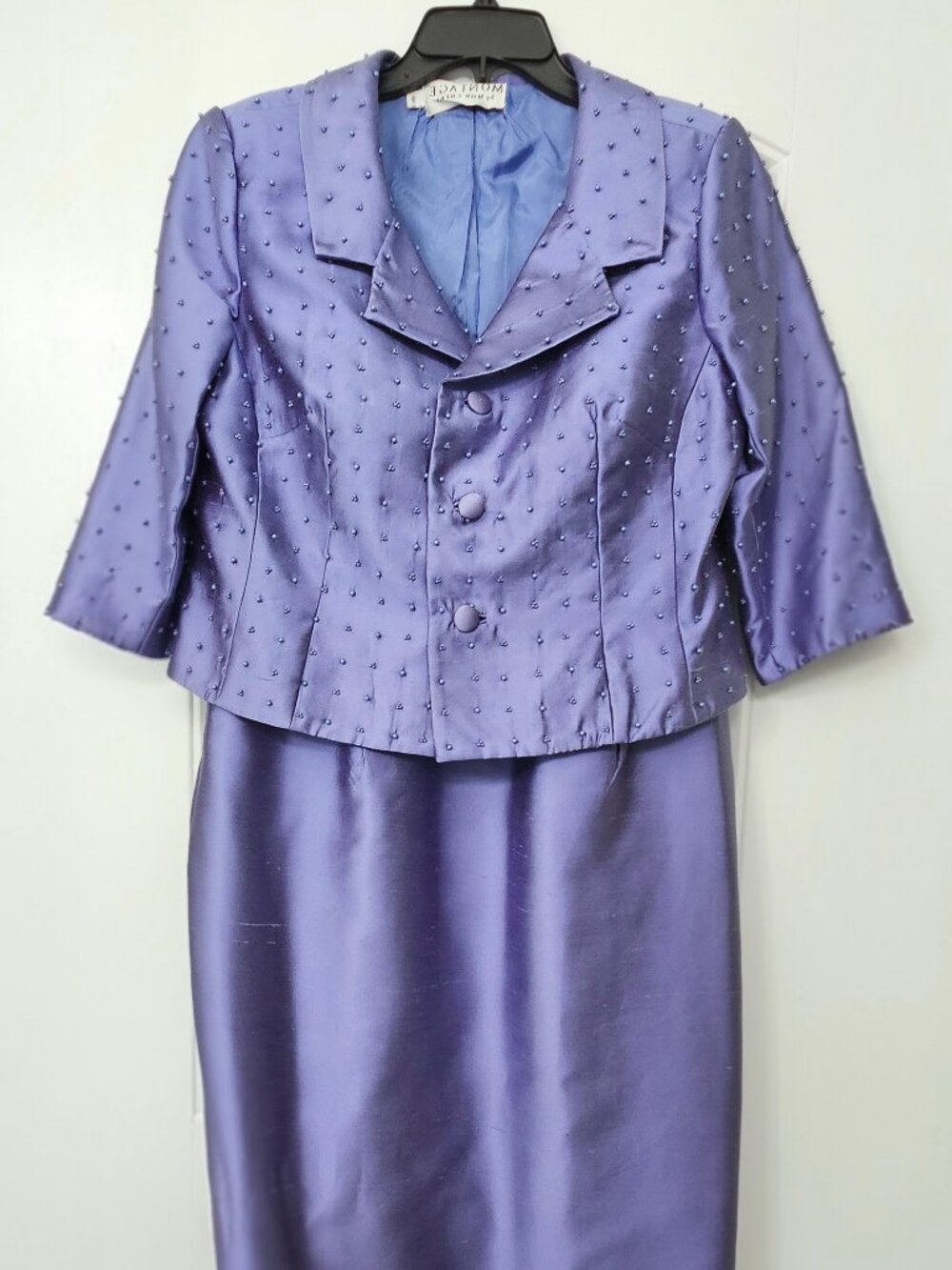 ☆Montage by Mon Cheri Lavender Shantung 2 Pc Dress Jacket Set Beaded Formal Gown